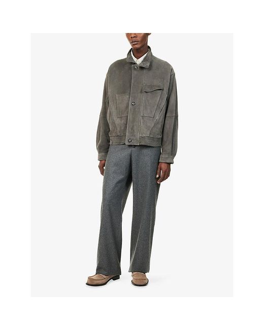 Giorgio Armani Gray Stand-Collar Multi-Pocket Suede Jacket for men