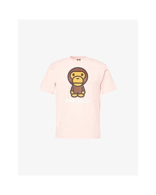 A Bathing Ape Pink Baby Milo Graphic-Print Cotton T-Shirt for men