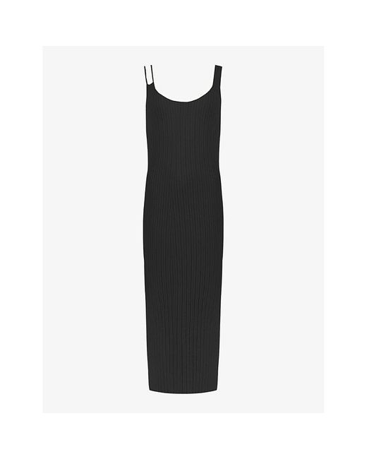 Ro&zo Black Cut-out Strap Knitted Midi Dress
