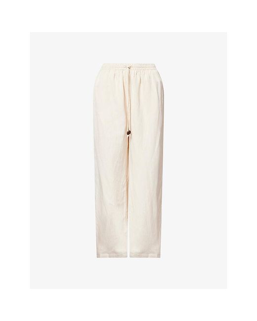 Odd Muse Natural Drawstring Wide-Leg Woven Trousers