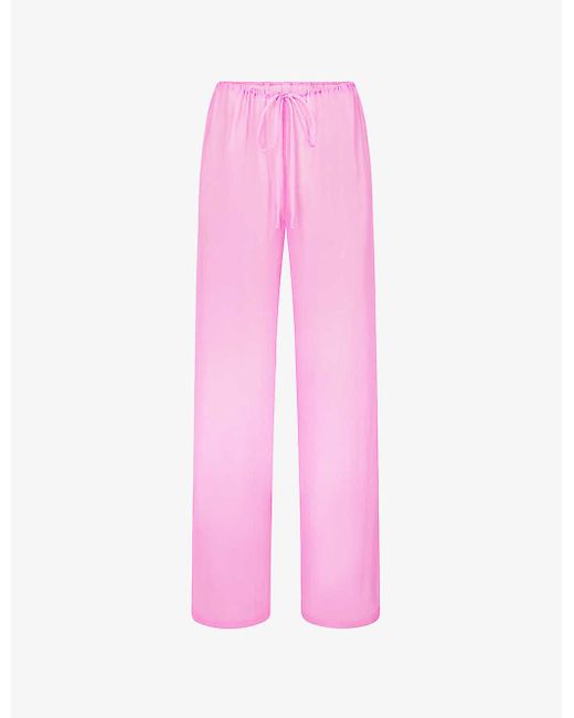 Skims Pink Drawstring-waist Wide-leg Low-rise Silk Trouser