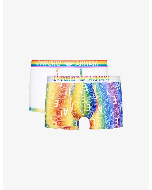 Emporio Armani Blue Rainbow-logo Pack Of Two Stretch-cotton Trunks for men