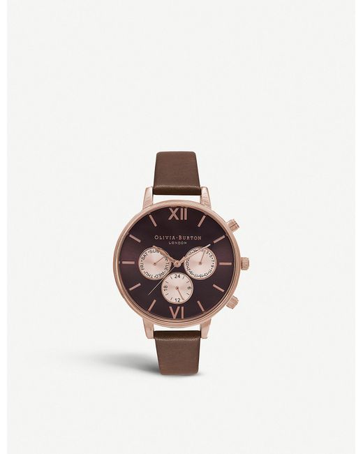 Olivia Burton Brown Chrono Detail Rose Gold-plated And Leather Watch