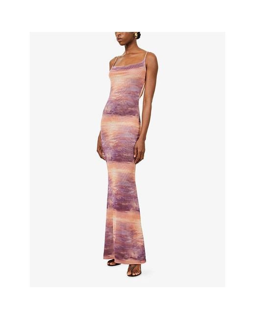 Gracejacob Pink Sunset Open-Back Mesh Maxi Dress
