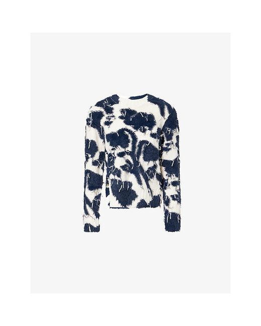 Erdem Blue Floral-Knit Textured Wool Jumper