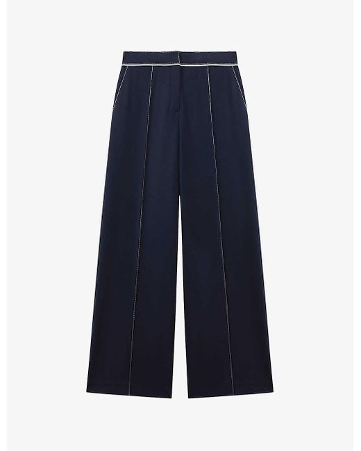 Reiss Blue Oriel Wide-leg High-rise Stretch Woven-blend Trousers