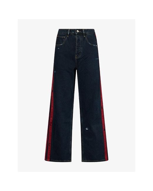 NAHMIAS Blue Waxed Distressed Denim Jeans for men