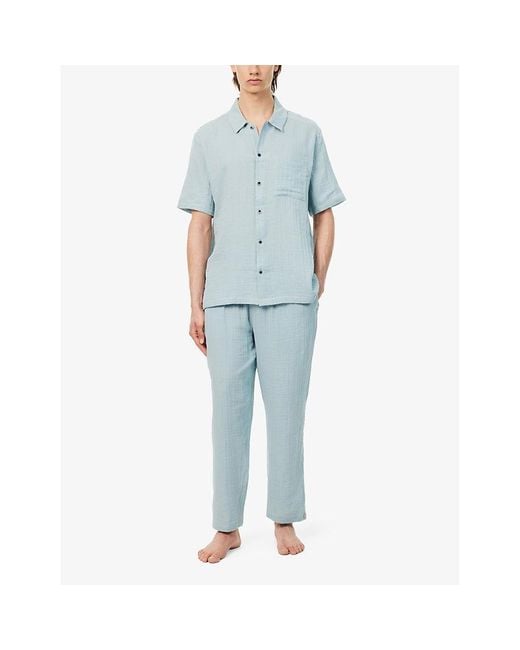 Calvin Klein Blue Branded-patch Straight-leg Cotton Pyjama Trousers for men