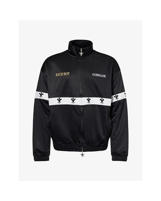 GODMADE Black Rich Boy Logo Cotton Track Jacket for men