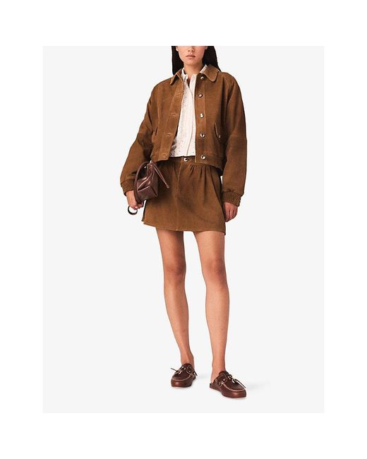 Maje Brown Relaxed-Fit Side-Pocket Suede Jacket