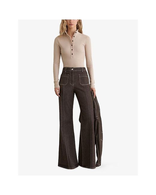 Reiss Natural Ida Funnel-Neck Stretch-Cotton Top