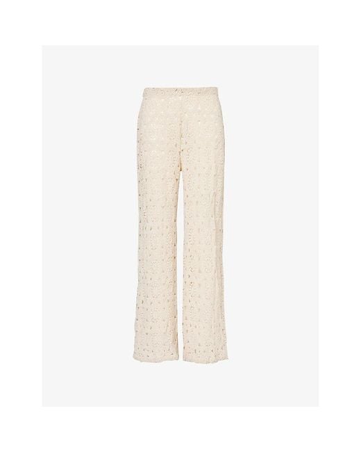 4th & Reckless Natural Soleil Crochet-Knit Straight-Leg Cotton-Blend Trousers