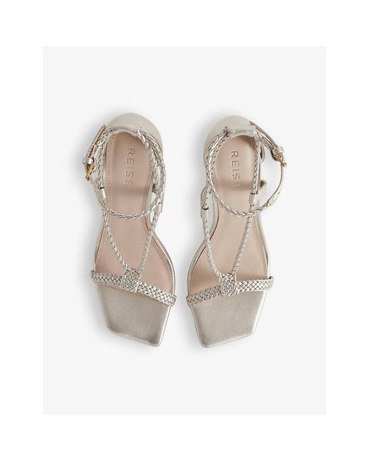 Reiss White Paige Plaited-strap Leather Heeled Sandals