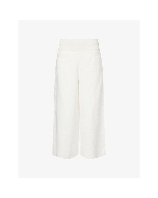 ME+EM White Shirred-Waist Cropped Linen-Blend Trousers
