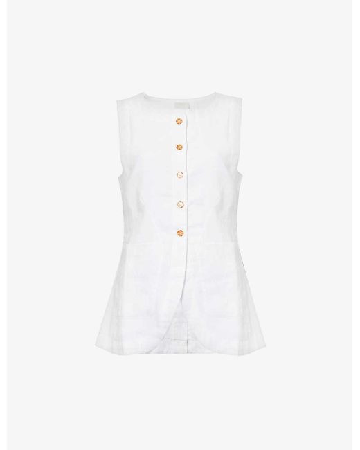 Posse White Emma Round-neck Linen Waistcoat