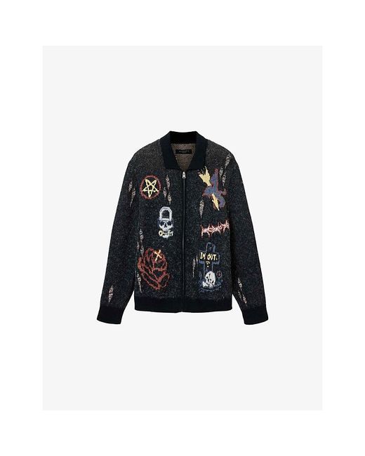 AllSaints Black Meller Jacquard-Motif Knitted Cardigan for men