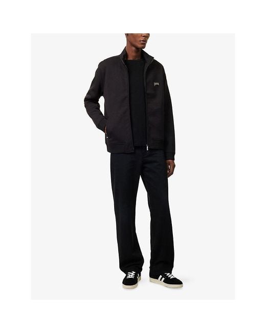 Emporio Armani Black Logo-Embossed Zip-Through Jersey Sweatshirt for men