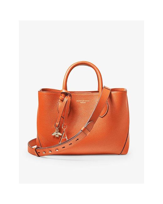 Aspinal Orange London Midi Leather Tote Bag