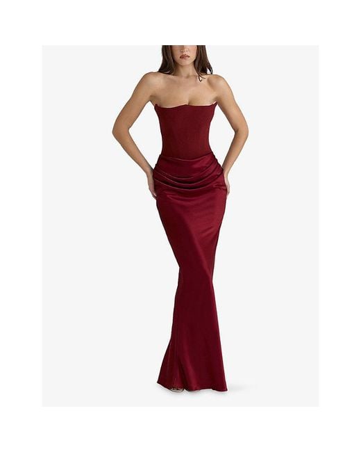 House Of Cb Red Persephone Strapless Corset Woven Maxi Dress