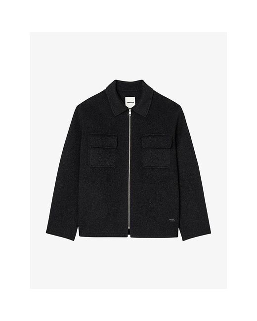 Sandro Black Flap-pocket Zipped Wool-blend Overshirt X for men
