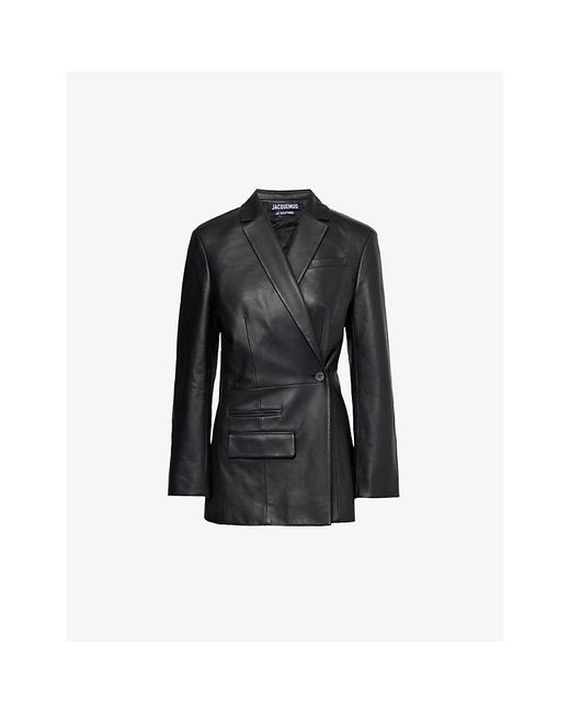 Jacquemus Black La Veste Asymmetric Leather Blazer