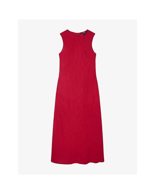 Whistles Red Bias-Cut Sleeveless Linen Midi Dress