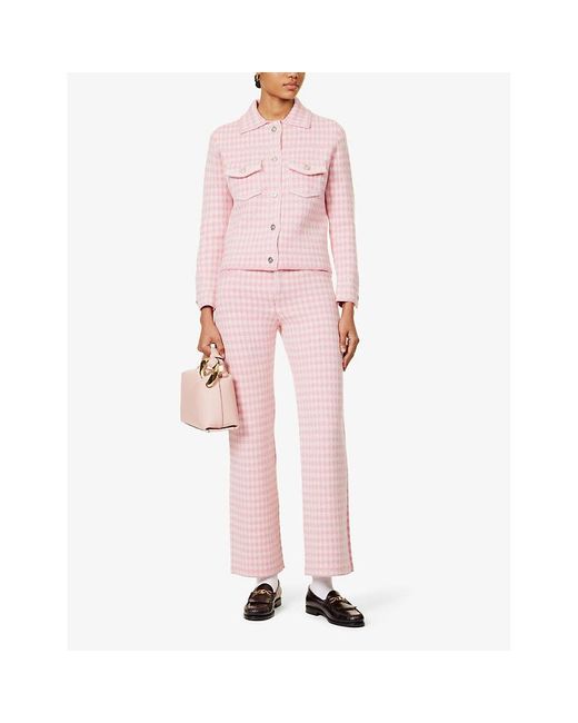 Barrie Pink Houndstooth-pattern Cashmere And Cotton-blend Jacket