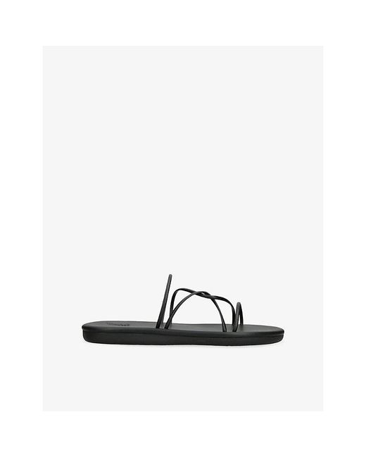 Ancient Greek Sandals Black Prisma Strappy Flat Leather Sandals