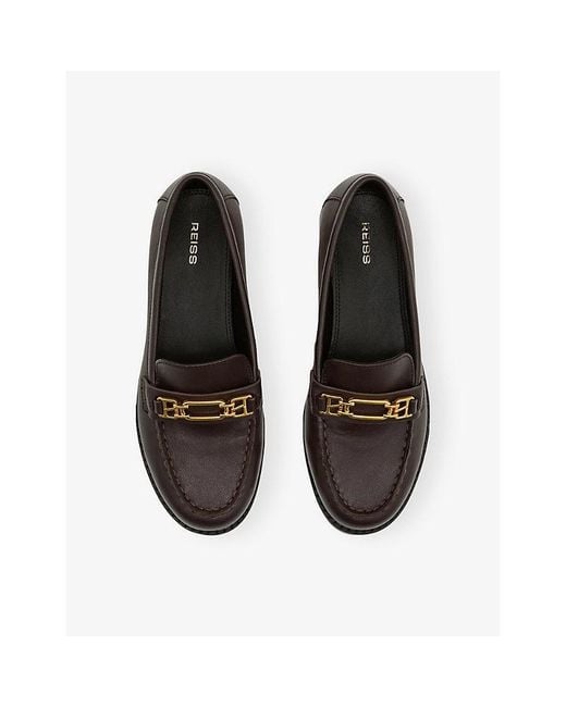 Reiss Black Rita Hardware Leather Loafers
