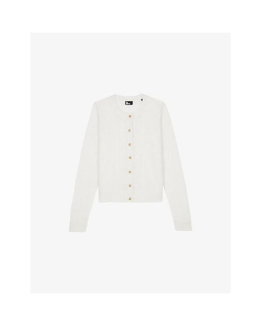 The Kooples White Round-Neck Button-Down Cashmere Cardigan