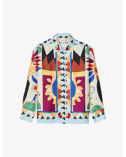 Sandro Multicolor Graphic-print Relaxed-fit Silk Shirt