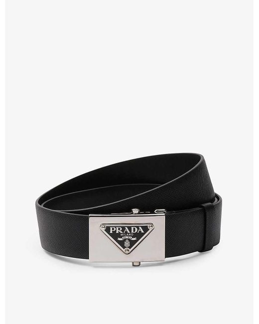Prada Black Logo Plaque-buckle Saffiano-leather Belt for men