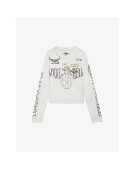 Zadig & Voltaire White Logo Text-print Long-sleeve Cotton T-shirt