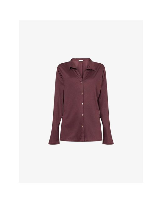 Hanro Purple Grand Central Long-Sleeves Woven Pyjama Top