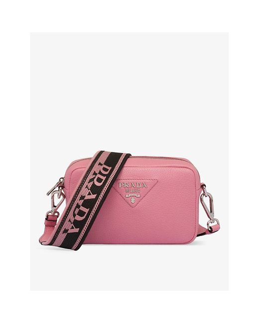 Prada Pink Logo-plaque Small Grained-leather Shoulder Bag