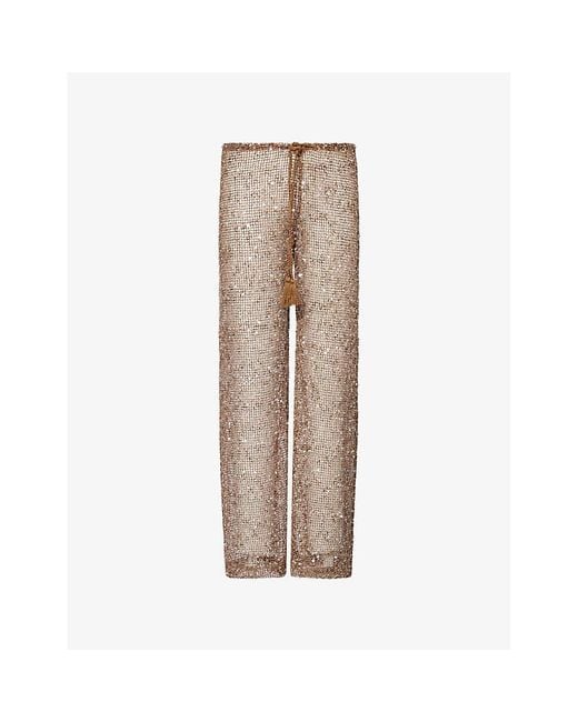 Jaded London Natural Sequin Drawstring Woven Trousers