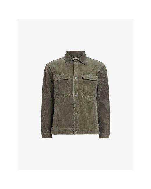 AllSaints Green Castleford Patch-pocket Relaxed-fit Cotton-corduroy Shirt X for men