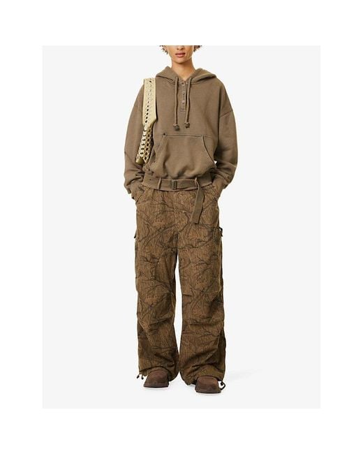Jaded London Brown Parachute Camouflage Wide-Leg High-Rise Cotton-Poplin Trousers