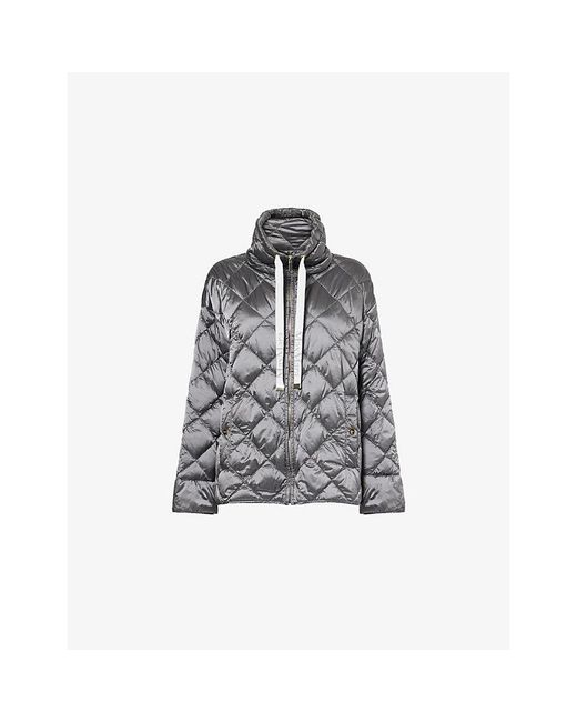Max Mara Gray Quilted Short Nylon-Down Jacket