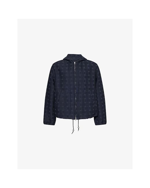 KENZO Blue Weave Two-Welt-Pockets Cotton-Jersey Hoody for men