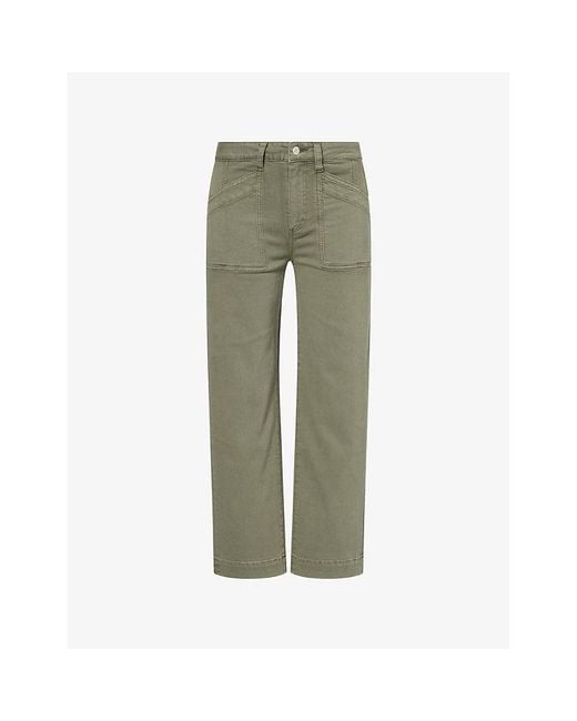 PAIGE Green Quincy Ankle-Length Mid-Rise Stretch Cotton-Blend Trousers