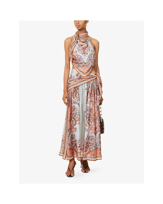 Zimmermann White Aster Scarf-Print Silk Top