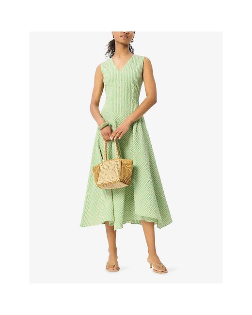 Whistles Green Checked Asymmetric Cotton Midi Dress