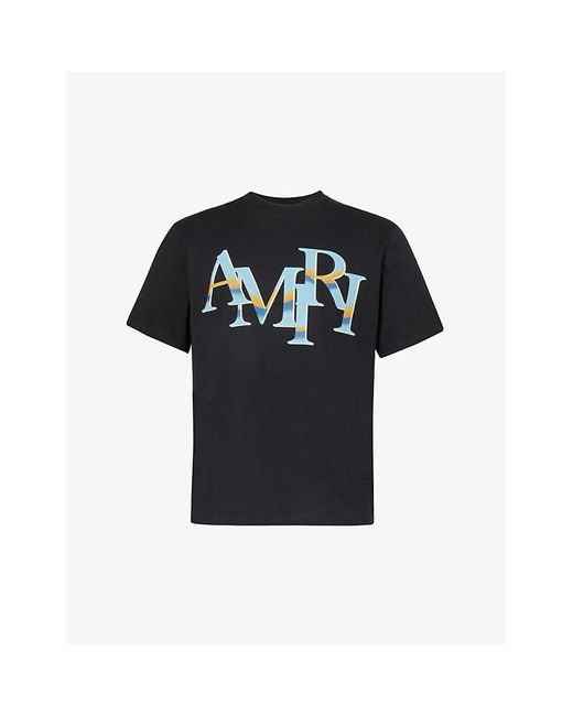 Amiri Black staggered Logo-print Cotton-jersey T-shirt for men