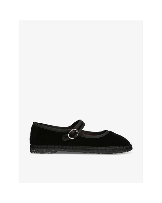 Flabelus Black Antonia Single-Strap Cotton Mary Jane Flats