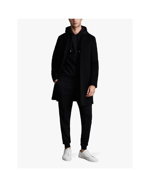 Reiss Black Fabien Drawstring Regular-Fit Stretch-Jersey Hoody for men