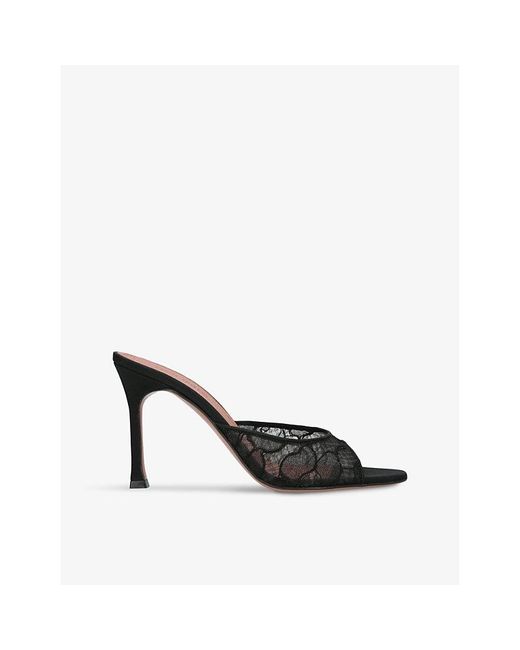 AMINA MUADDI Black Alexa Heeled Mesh Lace Mules