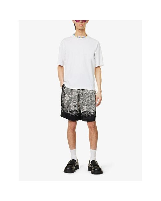 Acne Gray Printed-pattern Relaxed-fit Satin Shorts for men