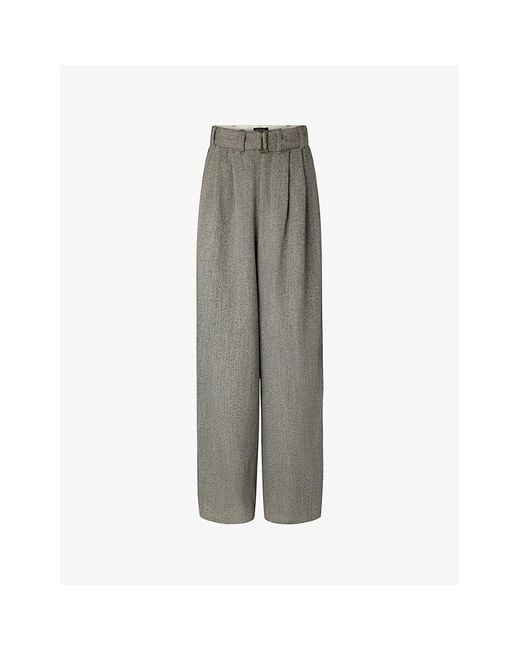 Soeur Gray Cole Pleated Wide-Leg Wool-Blend Trousers