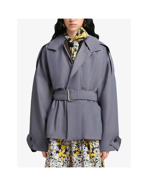 Marni Blue Belted Blouson Trench Coat